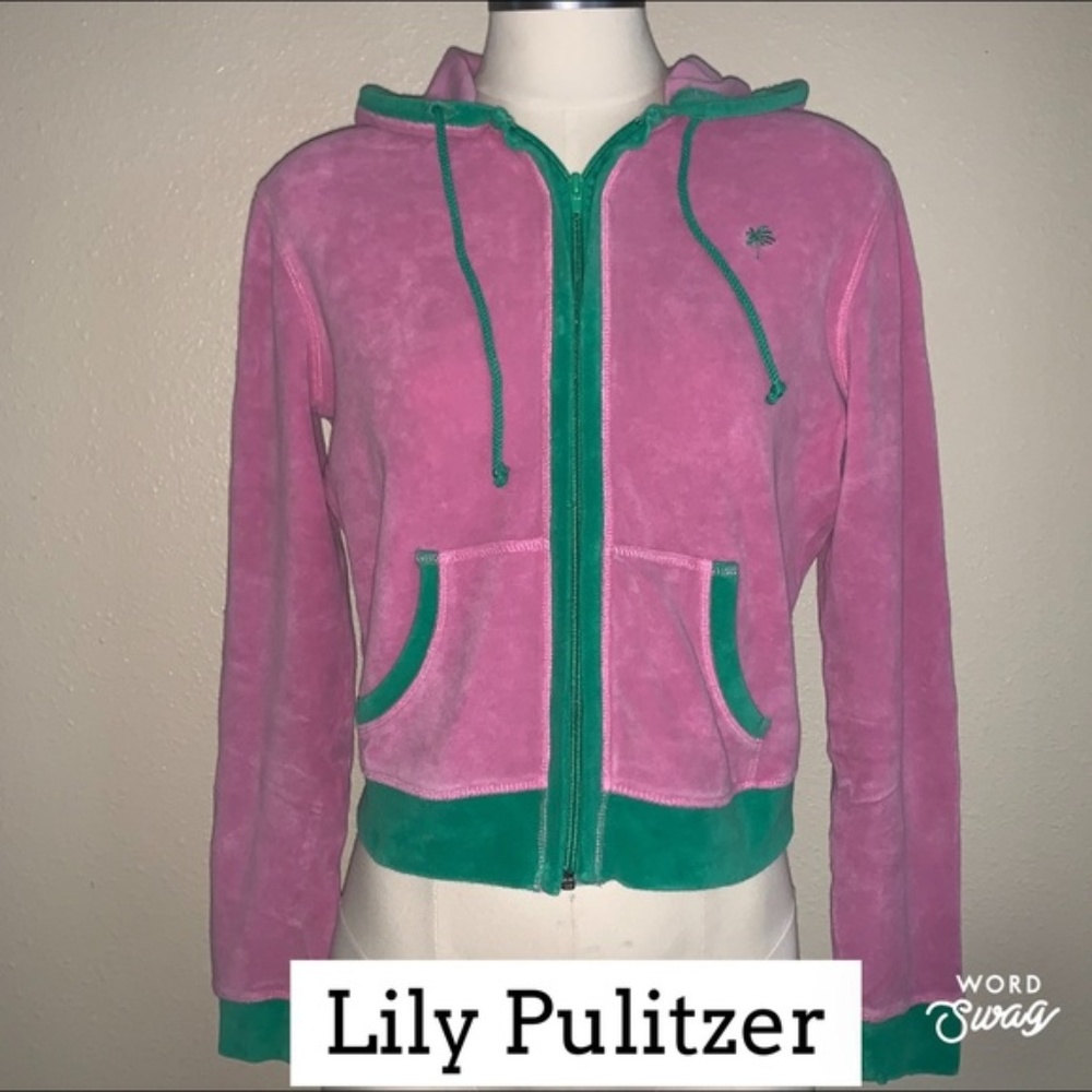 Lily Pulitzer Pink Green Trim Terry Zip Hoodie 8